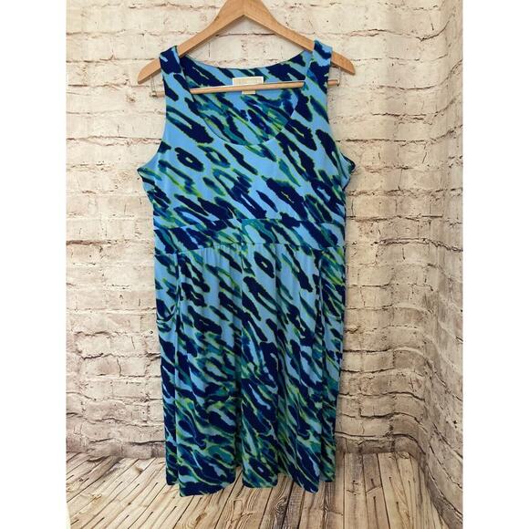 Michael Kors Dress Womens Large Turquoise Animal Print A Line Pockets Stretch - Picture 1 of 13
